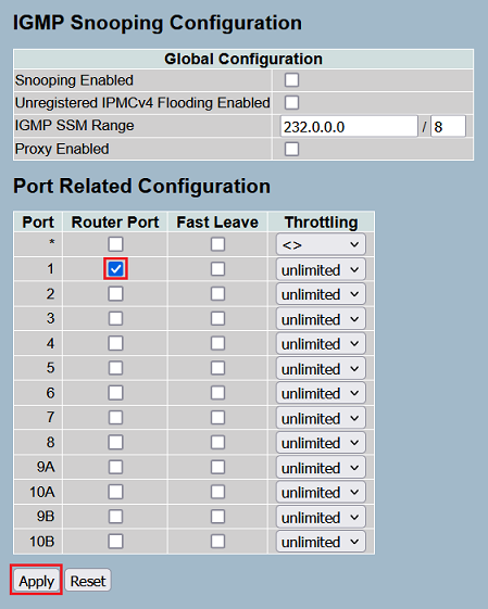 Port als Router Port für IGMP auswählen