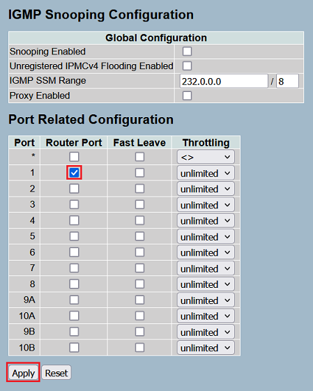 Selecting a port as Router Port for IGMP