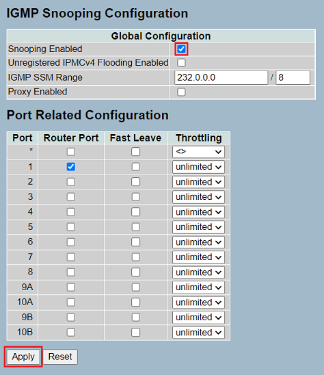 Activate IGMP Snooping