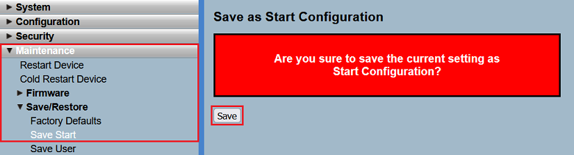 Save the configuration as start configuration