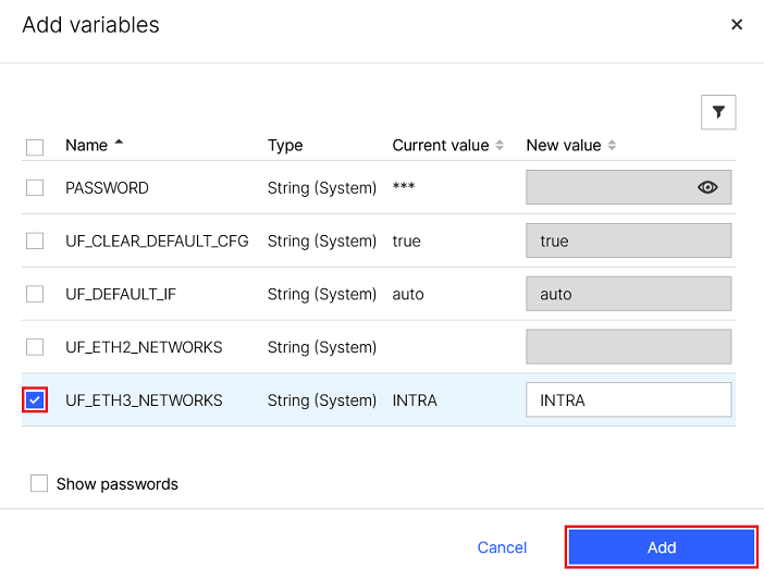 Select the global system variable and save the configuration