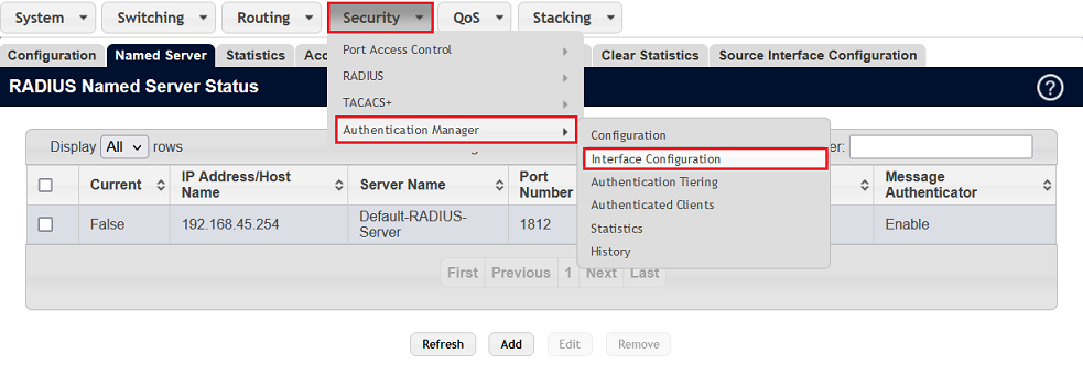 Calling up the Authentication Manager Interface Configuration