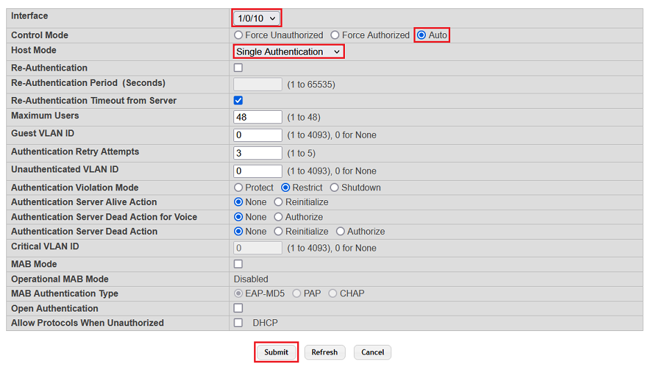 Set 802.1X authentication with single authentication for a port