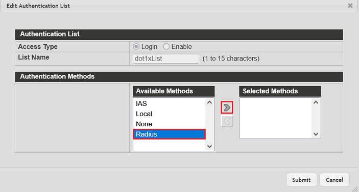 Add the RADIUS protocol to the dot1xList