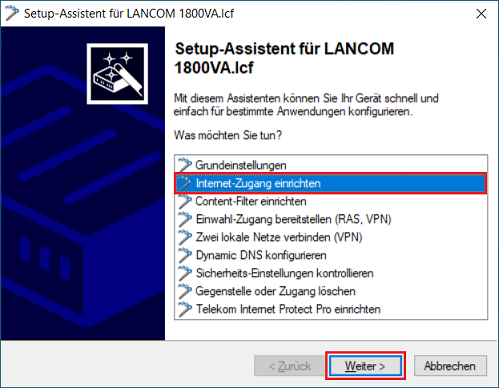 Setup-Assistent Internet-Zugang einrichten ausführen
