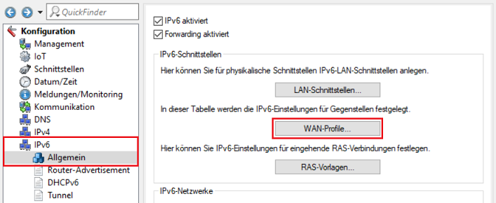 Wechsel in die IPv6 WAN-Profile