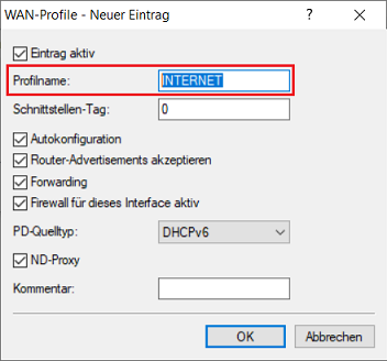 Namen für das WAN-Profil angeben
