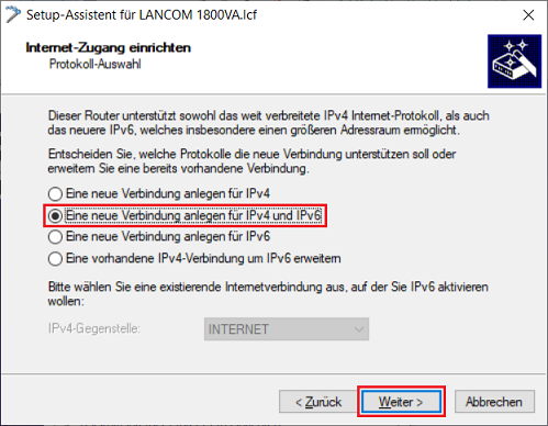 Neue Verbindung für IPv4 und IPv6 erstellen