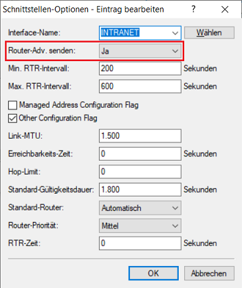 Router-Advertisements für das Netzwerk aktivieren