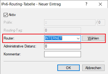 Default-Route für die Business-Verbindung anlegen