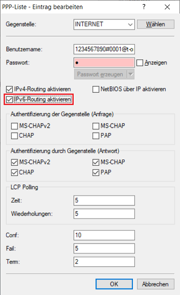 IPv6-Routing für die Business-Verbindung aktivieren