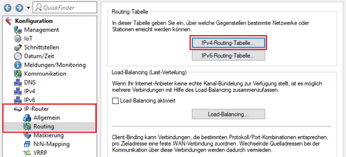 Wechsel in das Menü IPv4-Routing-Tabelle