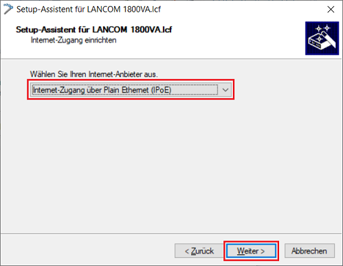 Internetzugang über Plain-Ethernet auswählen