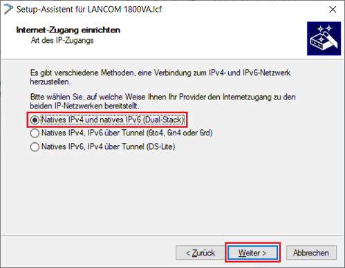 Natives IPv4 und IPv6 (Dual-Stack) auswählen