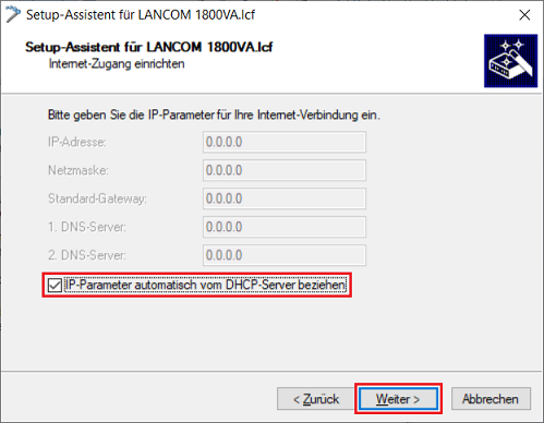 IP-Parameter automatisch vom DHCP-Server bziehen auswählen