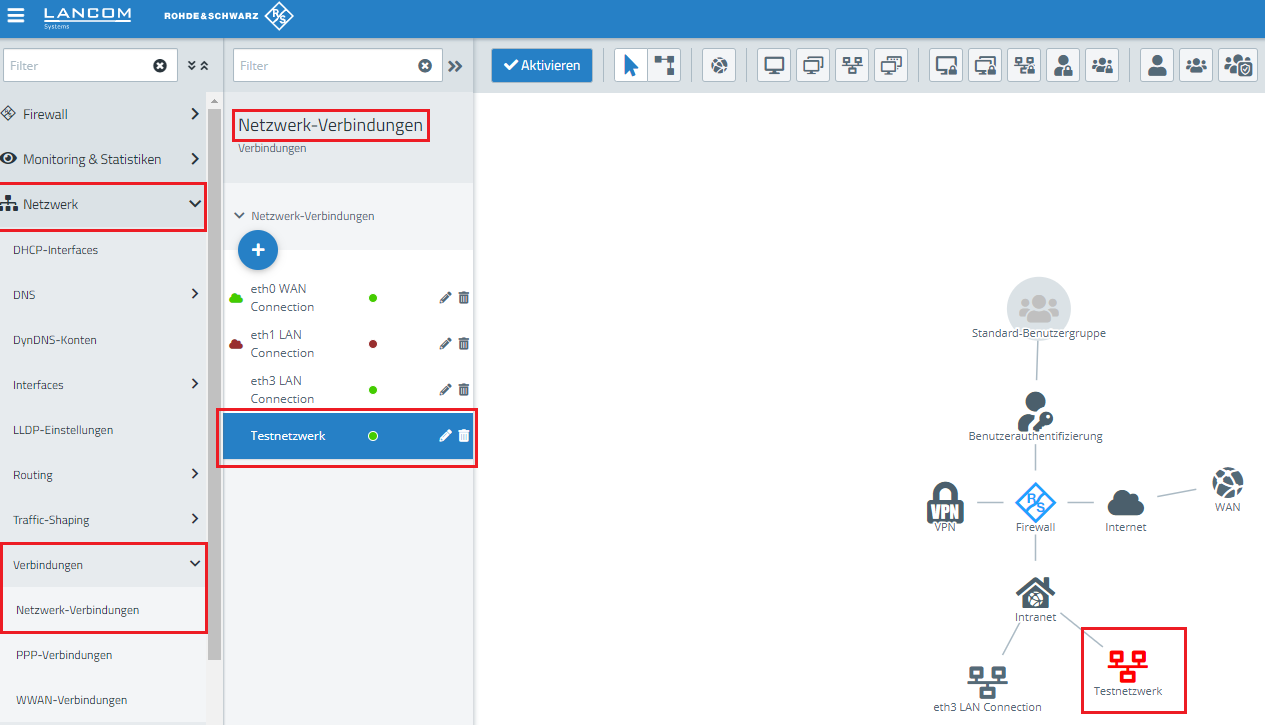 Lokale KOnfigurationsoberfläche der Unified Firewall mit fehlerhafter Konfiguration