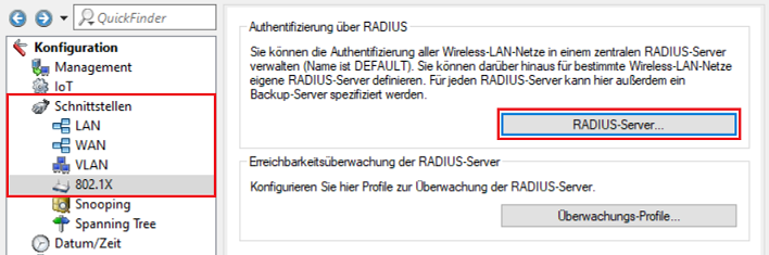 Menü RADIUS-Server in der Schnittstellen-Konfiguration öffnen