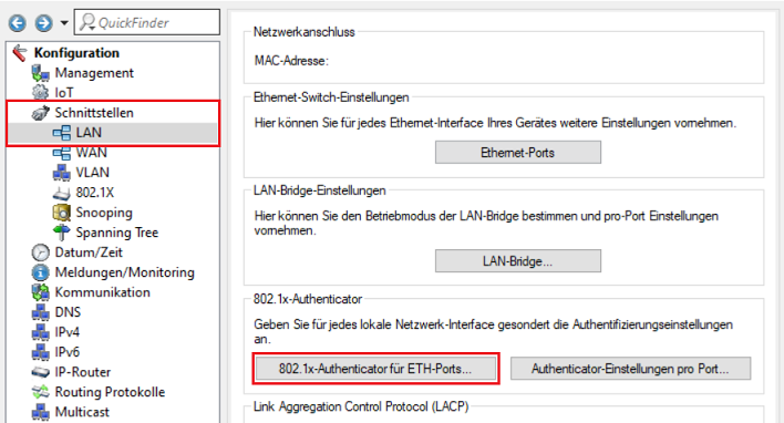 Menü 802.1x-Authenticator für ETH-Ports in der Schnittstellen-Konfiguration öffnen