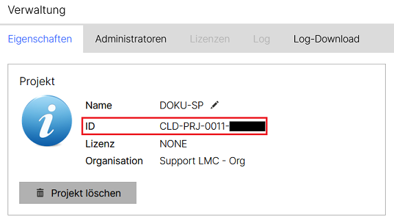 Projekt-ID in der LMC-Verwaltung auslesen