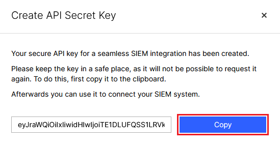 Copy the SIEM API Secret Key