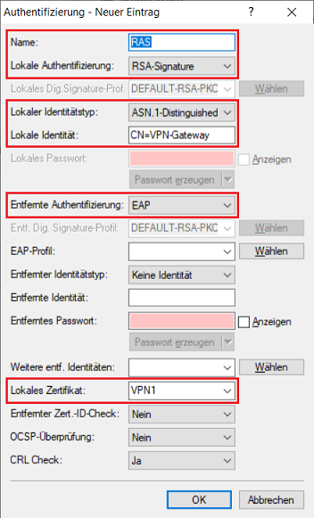Anpassungen in der VPN-Authentifikation vornehmen