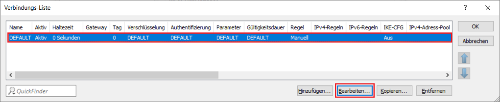Bearbeiten des DEFAULT-Eintrags für VPN-Verbindungen
