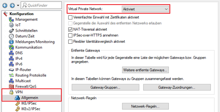 LANconfig-Menü zur Aktivierung der VPN-Funktion