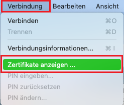 Aufruf des Menü CA-Zertifikate anzeigen im Advanced VPN Client