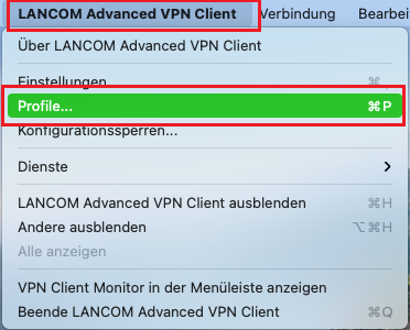 Aufruf des Profile-Menü im Advanced VPN Client