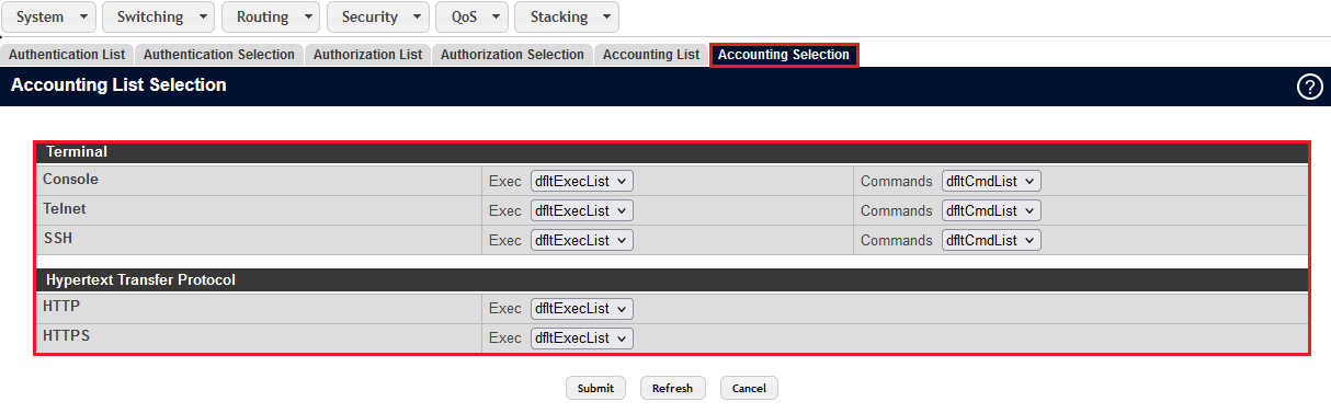 Reiter Accounting Selection aufrufen und sicherstellen, dass Standard-Einträge der Accounting-List hier zugewiesen sind 