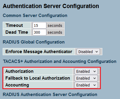 Activate Authorization and Accounting for TACACS