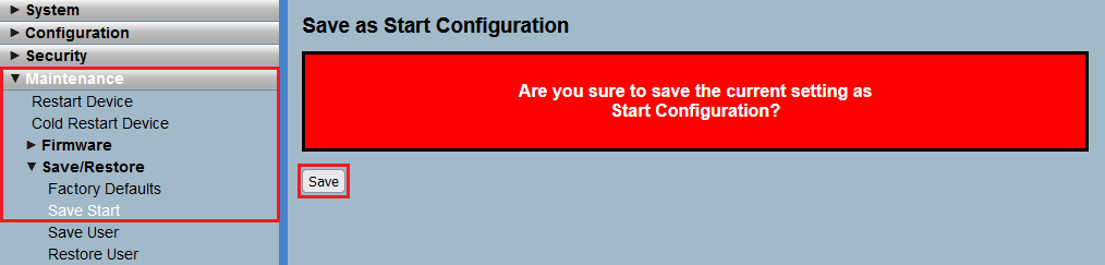 Save the configuration as start configuration