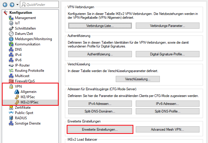 Erweiterte Einstellungen im VPN-Menü aufrufen