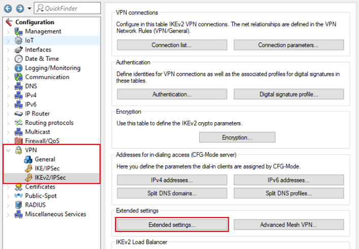 Open the Extended settings in the VPN menu