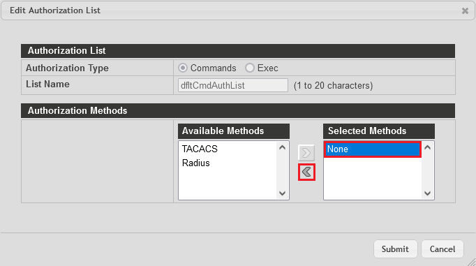 Remove the method None from the Selected Methods