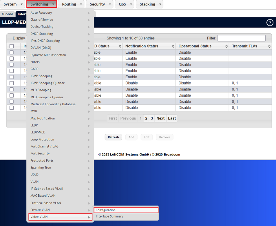 Menü Voice VLAN Configuration aufrufen