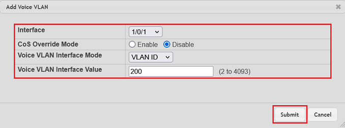 Voice VLAN für alle Ports hinterlegen, an denen ein Voice-Telefon angeschlossen wird
