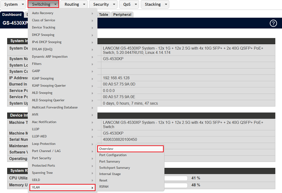 Menü VLAN Overview aufrufen