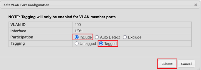 VLAN-Tagging für den gewählten Port und das Voice-VLAN anpassen