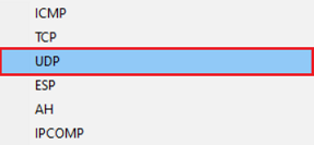 Protokoll UDP auswählen