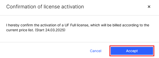Acknowledge the license activation