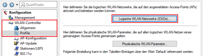 Menü Logische WLAN-Netzwerke im WLAN-Controller aufrufen