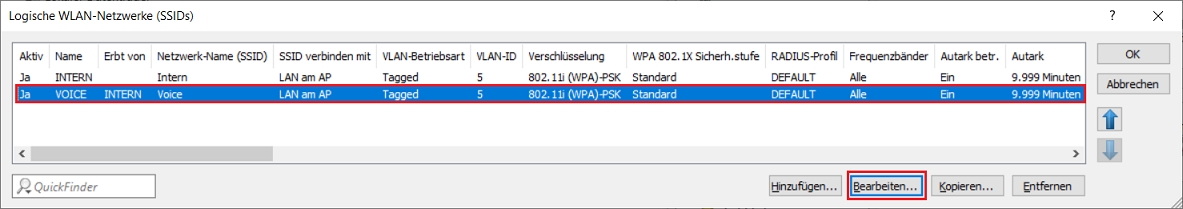 Logisches WLAN-Profil mit aktiver Vererbung bearbeiten