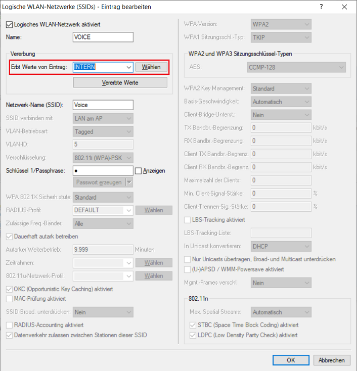 Vererbtes Profil in dem logischen WLAN-Profil löschen