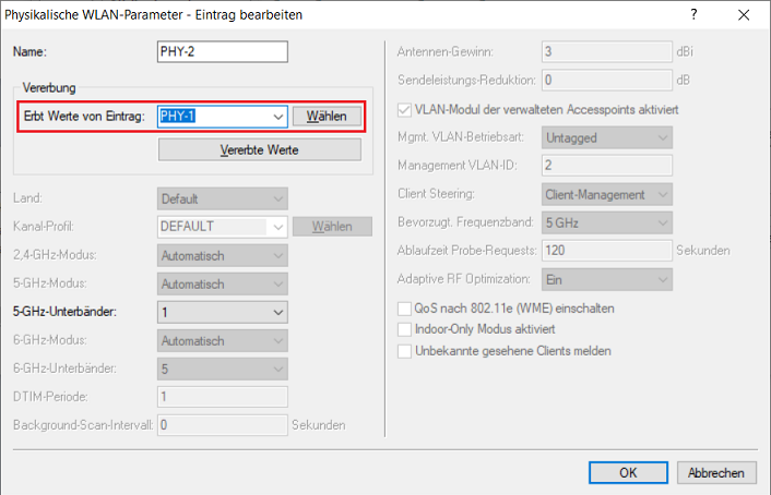 Vererbtes Profil aus dem physikalischen WLAN-Profil löschen