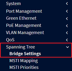 Menü STP Bridge Configuration auf dem Switch aufrufen