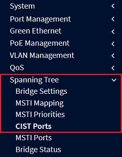 Menü STP CIST Port Configuration auf dem Switch aufrufen