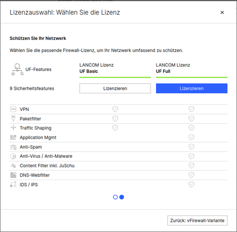 LMC-Dialog zur Lizenz-Auswahl