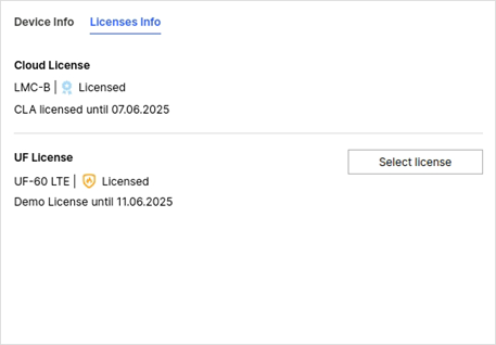 Dialogue for choosing a license
