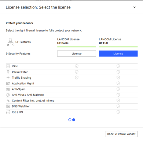 Dialogue for selecting a license in LMC